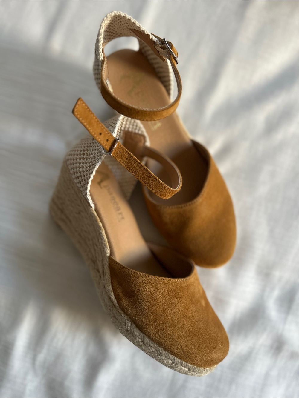 PASEART X Anthropologie Suede Closed Toe Espadrille Wedge Sandals | 39